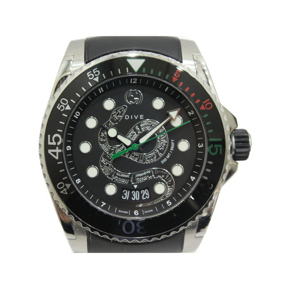 Gucci Dive Quartz Watch Kingsnake SS Rubber Black - Picture 1 of 14